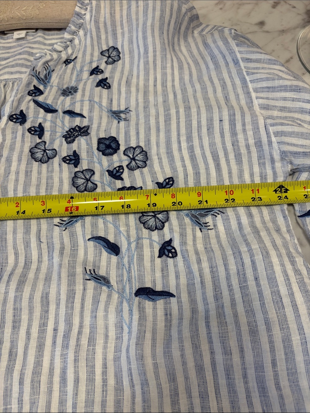 J. Jill White & Blue Striped Embroidered Peasant Tunic - Picture 7 of 9